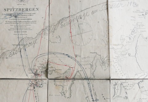 Spitzbergen-Karte mit handgezeichneter Route, ca. 1896